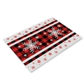Detail of red and black buffalo plaid Christmas placemat with white snowflake patterns - Red Black Plaid Snowflake (23CD2-9)