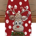Christmas table runner with cartoon reindeer and red berry wreath on wooden table - Red-Nosed Reindeer with Wreath (23ZQ8-6) / 33X180cm