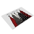 Detailed view of linen placemat featuring hand-drawn Christmas trees and Merry Christmas text - 23cd2-14 / 30*45cm
