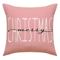Détail de la taie d'oreiller de Noël en lin rose avec imprimé Joyeux Noël sur fond blanc - Style Lettre Merry Christmas (23YM174-4) / Rose