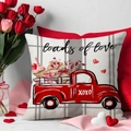 Fodera per cuscino San Valentino con camion rosso vintage e posta d'amore su sfondo a quadretti - 45x45cm(Solo Fodera) / Stile Camion Rosso Vintage (YMV21-4)