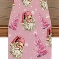 Runner da tavola natalizio rosa con Babbo Natale vintage e motivi di alberi ad acquerello - Babbo Natale Fiocco di Neve (23ZQ9-2)