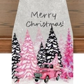 Runner da tavola natalizio rosa con alberi schiaccianoci e camion vintage con regali - Regalo Pickup Vintage (23ZQ9-4)