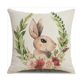 Oster-Kissenbezug mit Hasenmotiv und Blumenkranz auf Leinenstoff für Sofa - Blumenkranz Hase Stil (22YM46-1) / 45x45cm Leinen (Kissenfüllung nicht enthalten)