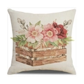 Detailaufnahme Oster-Kissenbezug aus Leinen mit Aquarell-Blumenmuster in Holzkiste - Holzkiste Blumen Stil (22YM46-4) / 45x45cm Leinen (Kissenfüllung nicht enthalten)