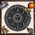 Detailed view of black and white mandala sun altar cloth with mystical astrology symbols - Sun Astrology Symbol (ZB1-11)