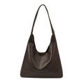 Retro large capacity dark brown leather hobo bag for women with minimalist shoulder strap - Brown