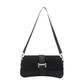 Chic black hourglass shoulder bag in matte and smooth faux leather with silver buckle - Black
