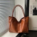 Classic caramel brown crocodile embossed leather tote bag with large capacity for women - Brown