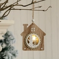 Verlichte houten kersthuisje hanger met sneeuwpop motief voor de kerstboom decor - Sneeuwpop