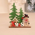 DIY Wooden Christmas Desktop Ornament with Snowman Pine Trees and Red XMAS Letters - Snowman