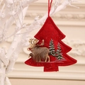 Red felt Christmas tree ornament with embroidered pine trees and plush reindeer charm - Red Tree