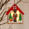 Lighted wooden house ornament with nutcracker soldier and LED glow for Christmas tree - House Style