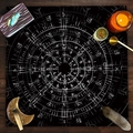 Detailed view of black velvet tarot cloth with white rune patterns on wooden background - Rune Magic Circle (ZB1-18)