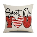 Valentinstag Kissenbezug aus Leinen mit Herz und Sweet On YOU Leopardenmuster - Nur Kissenbezug / Beige Buchstabenstil (YMV6-1)