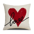 Square beige cotton linen pillow cover with red heart and love print for Valentine's Day - Ymv9-1 / 45*45cm (Cover Only)