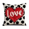Valentinstag Kissenbezug aus Leinen mit Herzmotiv, Love-Schriftzug und Punkten - Schwarzes Polka Dot Rotes Herz Design (YMV13-1) / Nur Kissenbezug