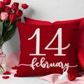 Red Valentine's Day linen cushion cover featuring white 14 February print - Red 14 February Style (YMV2-2)
