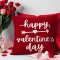 Red linen Valentine's Day pillow cover with Happy Valentine's Day text and heart arrow - Red Happy Valentine's Day Style (YMV2-3)