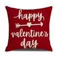 Funda de cojín de lino rojo para San Valentín con estampado Happy Valentine's Day y corazón - Estilo Rojo Happy Valentine's Day (YMV1-3) / 45*45cm (Solo Funda)