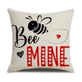 Valentinstags Kissenhülle mit 'Bee MINE' Aufdruck und Bienenmotiv auf beige Leinen - Kleine Biene Stil (YMV7-1)