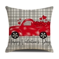 Quadratischer Valentinstag Kissenbezug mit rotem LKW und Herzmustern auf grauem Karo - Herz LKW Stil (YMV7-3)
