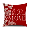 Détail de la taie d'oreiller rouge de Saint-Valentin avec motifs de cœurs et texte - Impression Hello LOVE