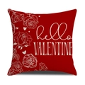 Détail de la taie d'oreiller rouge de Saint-Valentin avec motif roses blanches et texte - Imprimé HELLO Valentine / Style Rouge hello VALENTINE (YMV20-4)