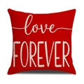 Roter Leinen-Kissenbezug mit weißem Love Forever Schriftzug für den Valentinstag - Nur Kissenbezug / Rot Romantischer Stil (YMV6-3)