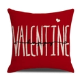 Close-up of red linen Valentine pillow cover with happy valentine art text and heart - Ymv19-3 / 45*45cm (Cover Only)