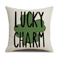Dettaglio della trama in lino della federa con quadrifoglio verde e Lucky Charm - Stile Trifoglio Portafortuna (YMP1-1)
