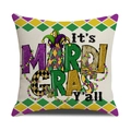 Quadratischer Mardi Gras Kissenbezug mit festlichen Drucken auf Leinenstruktur - It's Mardi Gras Feiertagsgruß Stil (YMH4-2)