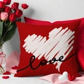 Red square pillowcase with white hand-drawn heart and artistic love typography - Large Heart Handwriting Love (YMV11-5) / 45x45cm(Case Only) / Red