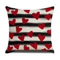 Leinen-Kissenbezug mit schwarzen Streifen und roten Herzen für Valentinstag - Schwarz Weiß Gestreiftes All-over Herz Design (YMV13-2) / Nur Kissenbezug