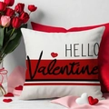 White Valentine's pillow cover with HELLO Valentine print and red heart pattern - HELLO Valentine Stripes Red Heart (YMV11-6) / 45x45cm(Case Only) / White