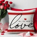 White Valentine throw pillow cover with red stripes and ALL YOU NEED IS love text - ALL YOU NEED IS love Slogan (YMV11-7) / 45x45cm(Case Only) / Off White