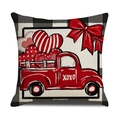 Valentinstag Leinenkissenbezug mit rotem Truck und schwarz-weißem Karomuster - Roter LKW Büffel Karo Rand Design (YMV13-4) / Nur Kissenbezug