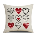 Funda de cojín de lino para San Valentín con diseño de corazones rojos y negros - 45*45cm (Sin Relleno) / Estilo de Rejilla de Corazón (YMV17-1)