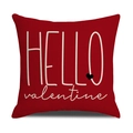 Detalle macro de funda de cojín de lino rojo con texto de HELLO valentine - 45*45cm (Sin Relleno) / Estilo HELLO valentine Rojo (YMV17-3)