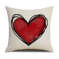 Detalle de la funda de cojín de lino con estampado de corazón rojo y líneas negras finas - 45*45cm (Sin Relleno) / Estilo Corazón Rojo Beige (YMV17-4)
