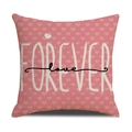 Detail of pink throw pillow case with Love Forever print and heart pattern texture - Pillowcase Only / Pink Forever Love Style (YMV18-2) / 18x18 Inch