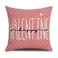 Detail of pink cotton-linen Valentine cushion cover with white hearts and happy text - Pillowcase Only / Pink Happy Valentine Style (YMV18-3) / 18x18 Inch