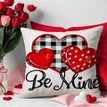 Funda de cojín de San Valentín con corazones de cuadros y texto Be Mine impreso - Estilo Corazón de Cuadros Blanco y Negro-Be Mine (YMV8-1)