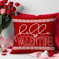 Funda de cojín de lino rojo San Valentín con texto hello VALENTINE y encaje blanco - Estilo Borde de Encaje Rojo-hello VALENTINE (YMV8-2)