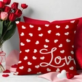 Funda de cojín de lino rojo para San Valentín con corazones blancos y letra Love - Estilo Estampado de Corazones Rojos-Love (YMV8-3)