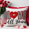 Funda de cojín de San Valentín con letras LOVE y diseño de corazón a cuadros - Estilo LOVE de Cuadros Rojos y Negros-All Yours (YMV8-4)
