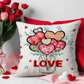 Housse de coussin Saint-Valentin avec ballons en cœur et impression LOVE artistique - 45x45cm(Housse Uniquement) / Style Bouteille en Verre Ballon Cœur (YMV12-4)
