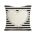 Funda de cojín de lino con rayas horizontales en blanco y negro y diseño de corazón blanco - Estilo Rayas Horizontales Blanco Negro Corazón Blanco (YM159-9)