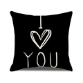 Funda de cojín de lino negro moderno con diseño de corazón blanco I Love You - Estilo Negro Con I love you Dibujado A Mano Blanco (YM159-10)