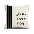 Funda de cojín de lino con texto p.s. love you y rayas negras para decoración de San Valentín - Estilo Blanco Roto Rayas Verticales Blanco Negro ps love you (YM159-11)